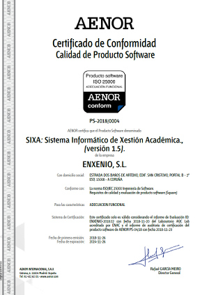Certificado Adecuación Funcional Enxenio SIXA