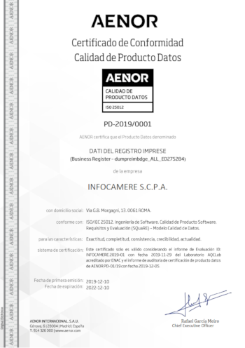 Data Quality Certificate - Infocamere