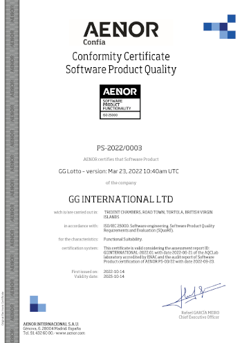 Functional Suitability certificate GG Lotto