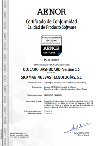 Functional Suitability certificate - Olucaro Dashboard
